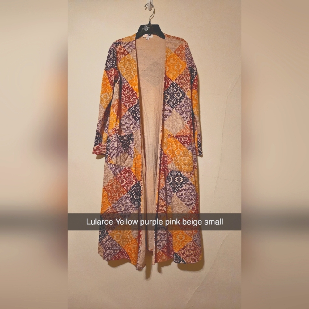 Lularoe cardigan S yellow purple beige